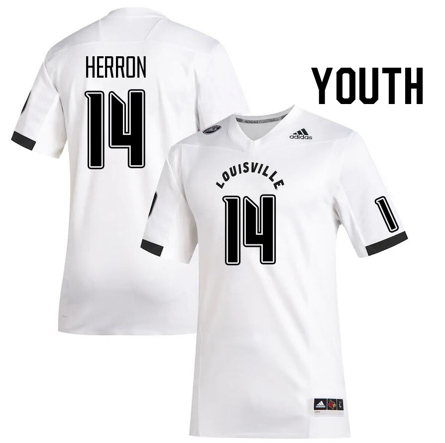 Youth #14 Stephen Herron Louisville Cardinals College Football Jerseys Stitched Sale-White - Click Image to Close